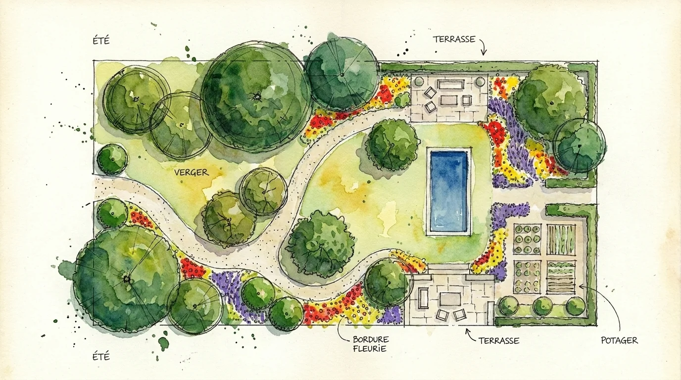 Plan paysager aquarelle — Été