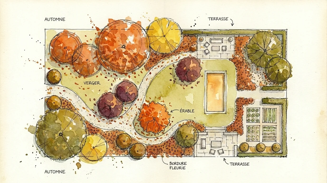 Plan paysager aquarelle — Automne