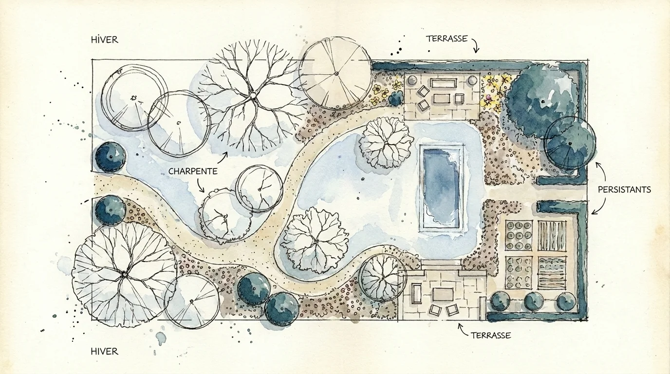 Plan paysager aquarelle — Hiver