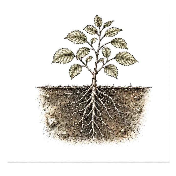 Illustration : pleine terre, racines en pleine croissance
