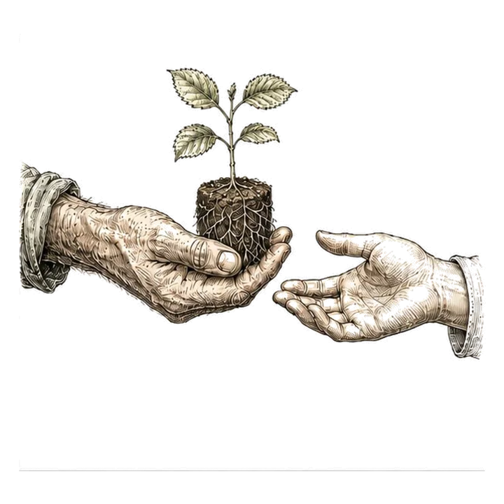 Illustration : transmission de plant entre deux mains